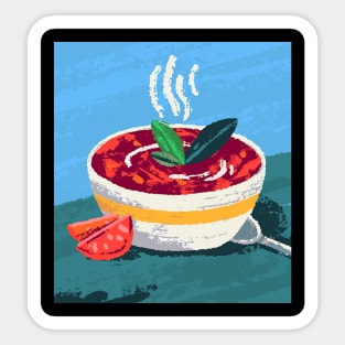 Steam rises from bowl of tomato soup Sticker